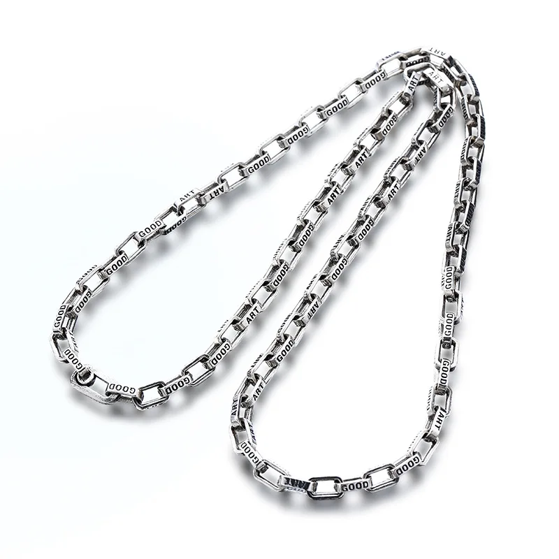 S925 sterling silver necklace thick type men's and women's punk letter Fashion personal Korean style retro distressed ornament
