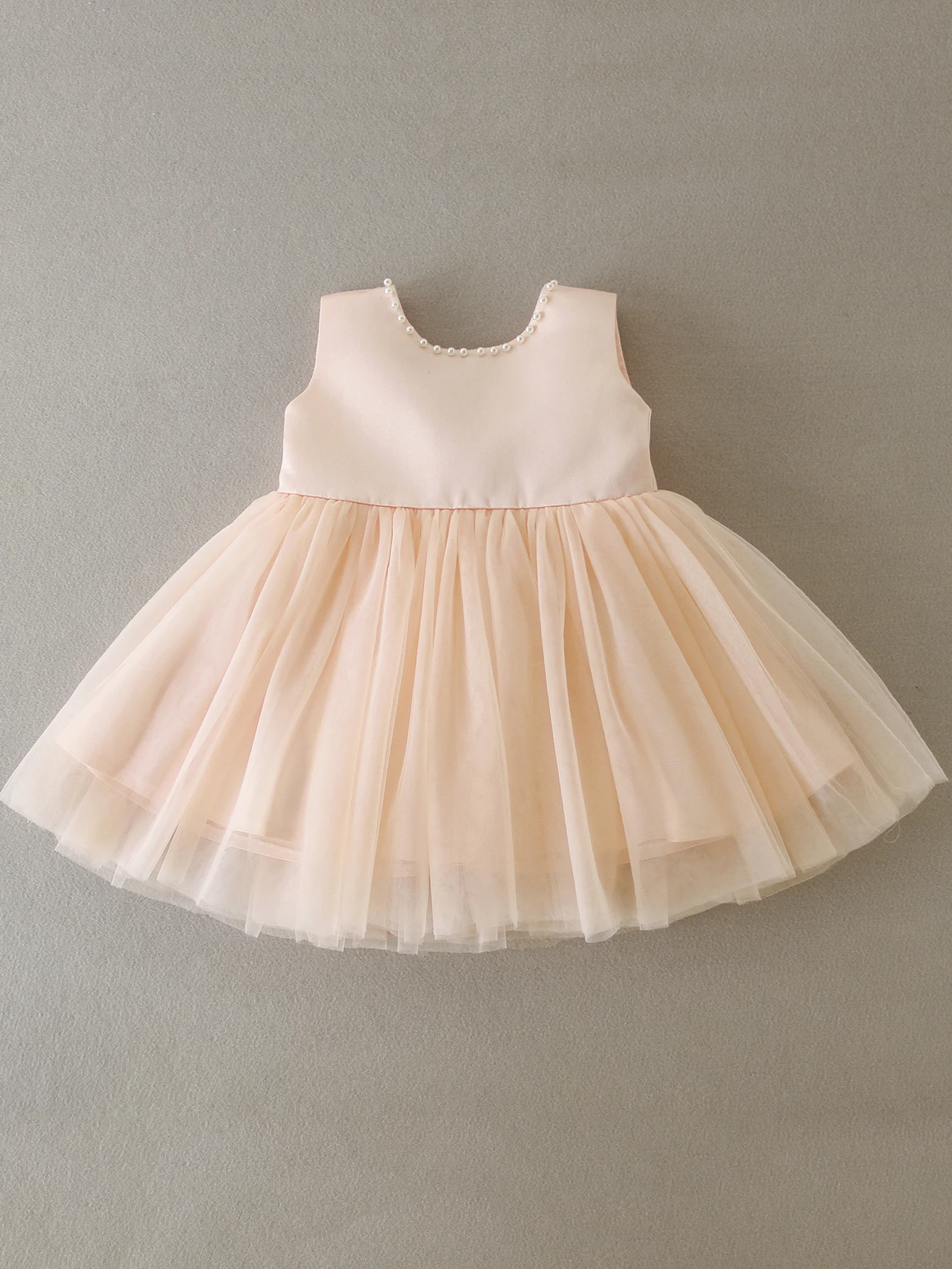 Satin Beaded Soft Tulle Big Bow Dress for Baby Baptism Wedding Party