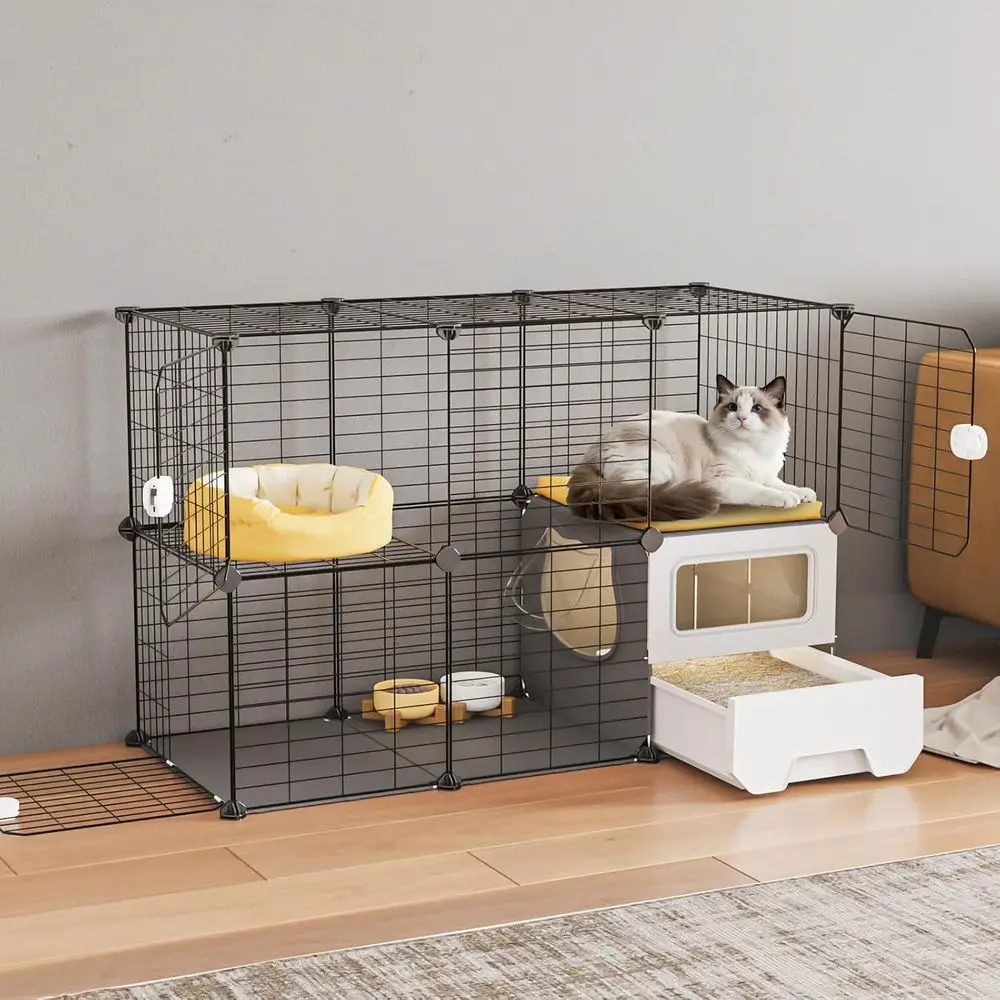 

2-Tier Indoor Cat Cage with Litter Box, Detachable Metal Playpen for Large Exercise Space (41.3L x 17.8W x 27.6H)