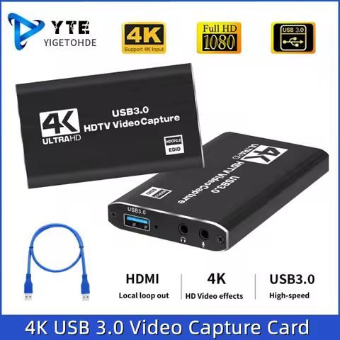 YIGETOHDE 4K HDMI-compatible USB3.0 Video Capture Card 1080P HD Video Recorder Grabber for PS4 OBS Game Recording Game Audio Mic