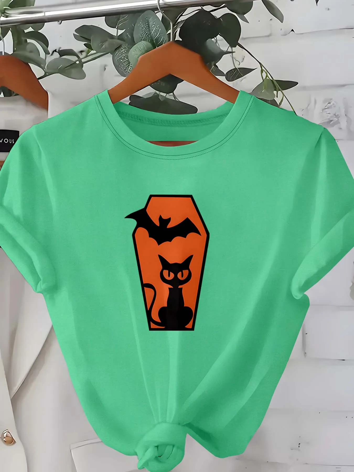 Plus Size Halloween Themed Attire With Coffin Silhouette Black Cat And Bat Motifs For Spooky Chic Vibes