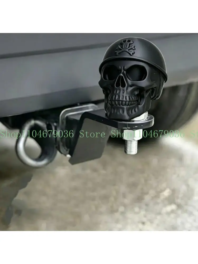 652F 3D Skull Trailer Ball Cap with Helmet Detail for Rear Vehicle Styling, Daily Parked Use and Slip-On Cover Ease