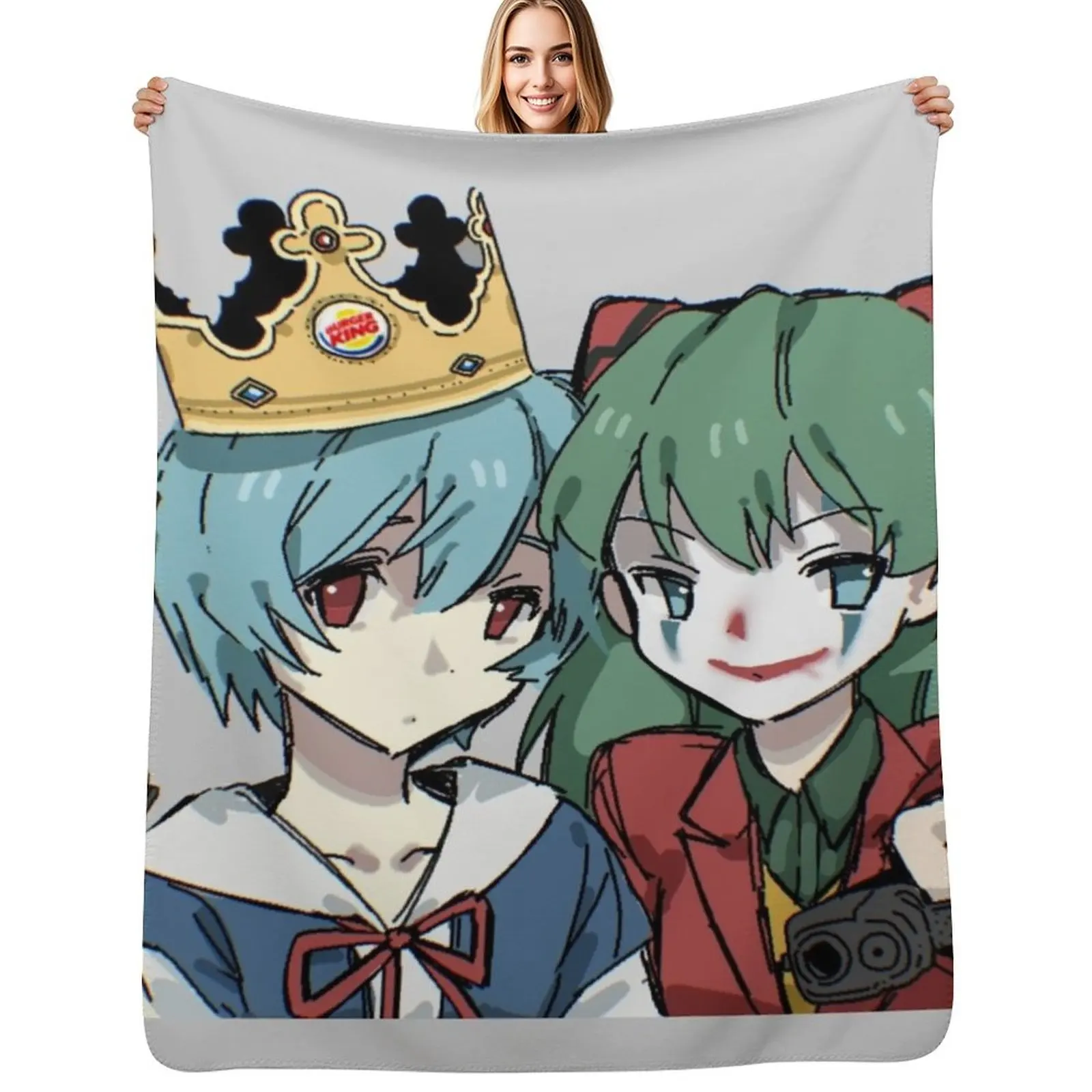 Rei and Asuka Joker and Crown Throw Blanket Stuffeds blankets and throws Plush Sleeping Bag Blankets For Bed for winter Blankets