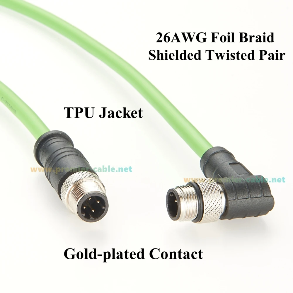 الزاوية اليمنى Profinet M12 4 دبوس D رمز Cat5 كابل إيثرنت ذكر إلى ذكر محمية عالية فليكس كابل الكاميرا الصناعية للتشفير #3