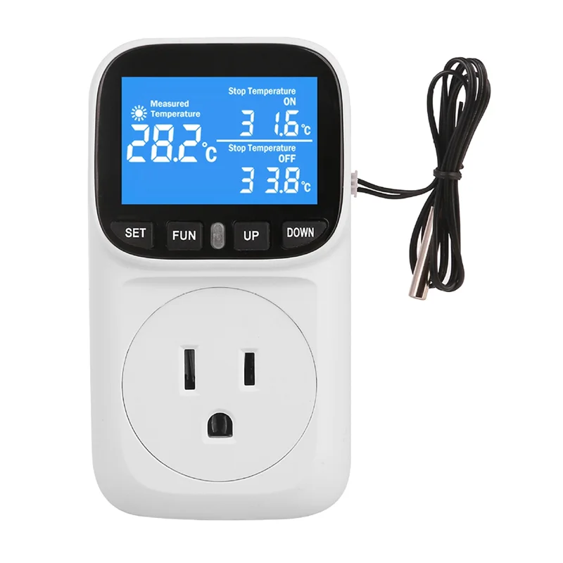 Termostato con presa per regolatore di temperatura digitale con sonda sensore timer Riscaldamento Interruttore di raffreddamento Retroilluminazione Spina americana-ABXK