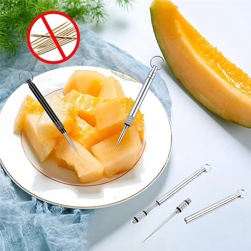 6 قطع من أعواد الأسنان المعدنية المصنوعة من التيتانيوم، أعواد أسنان جيب محمولة قابلة لإعادة الاستخدام مع حامل أعواد أسنان من الفولاذ المقاوم للصدأ