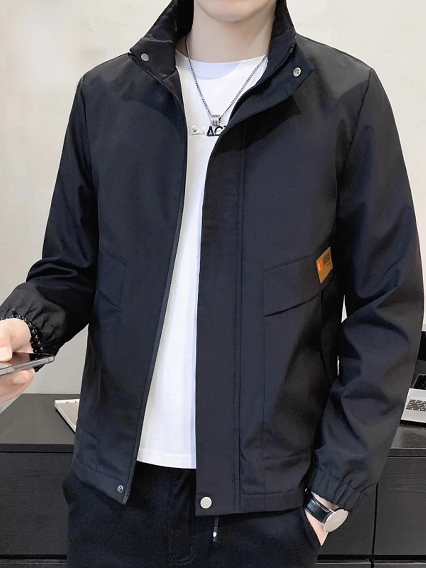 

TUCANO Spring 2026 Men's Windproof Fce-Lined Loose Fit Stand Collar Jaet Casual Faion Outerwear Polyester Fabric