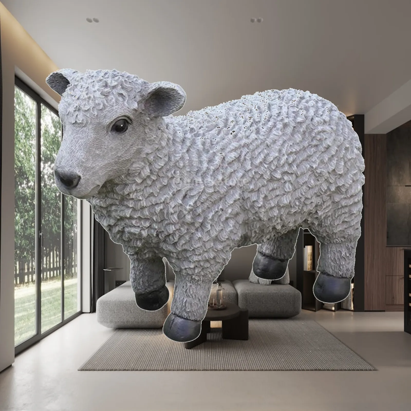 Sheep Garden Ornament Outdoor Resin Fiberglass Statue Realistic Animal Sculpture for Yard Flower Bed Decor