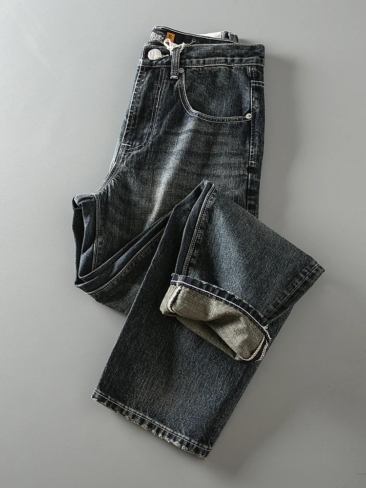 

Retro American Washed Loose Straight Casual Jeans Long Pants Men Spring Autumn New Style Youth Popular Warmth
