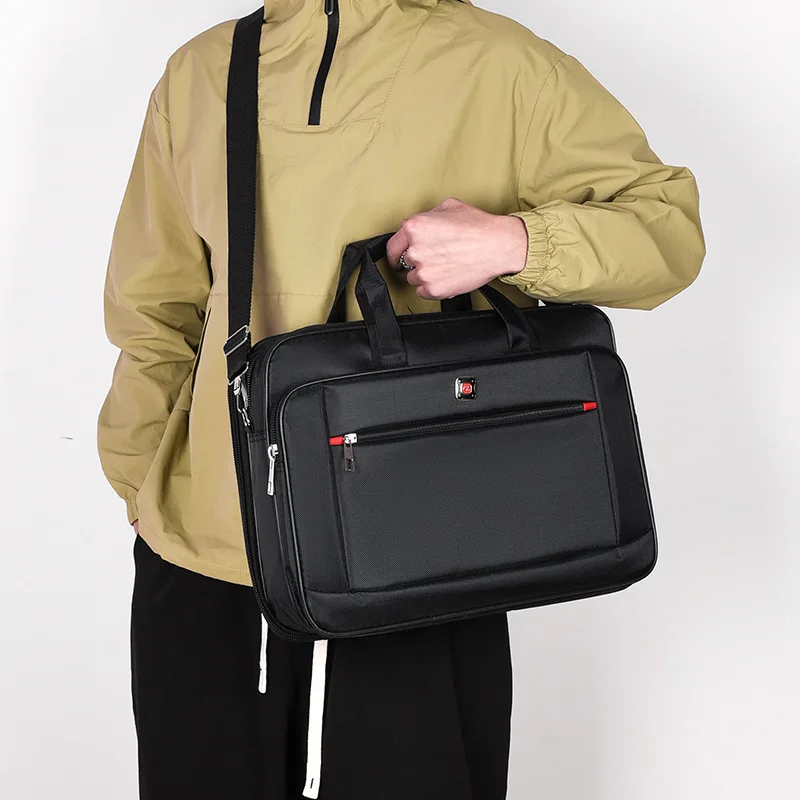 Multifunctional Black Business Briefcase with Red Accents Large - Capacity Laptop Bag for Men's Office and Travel Use