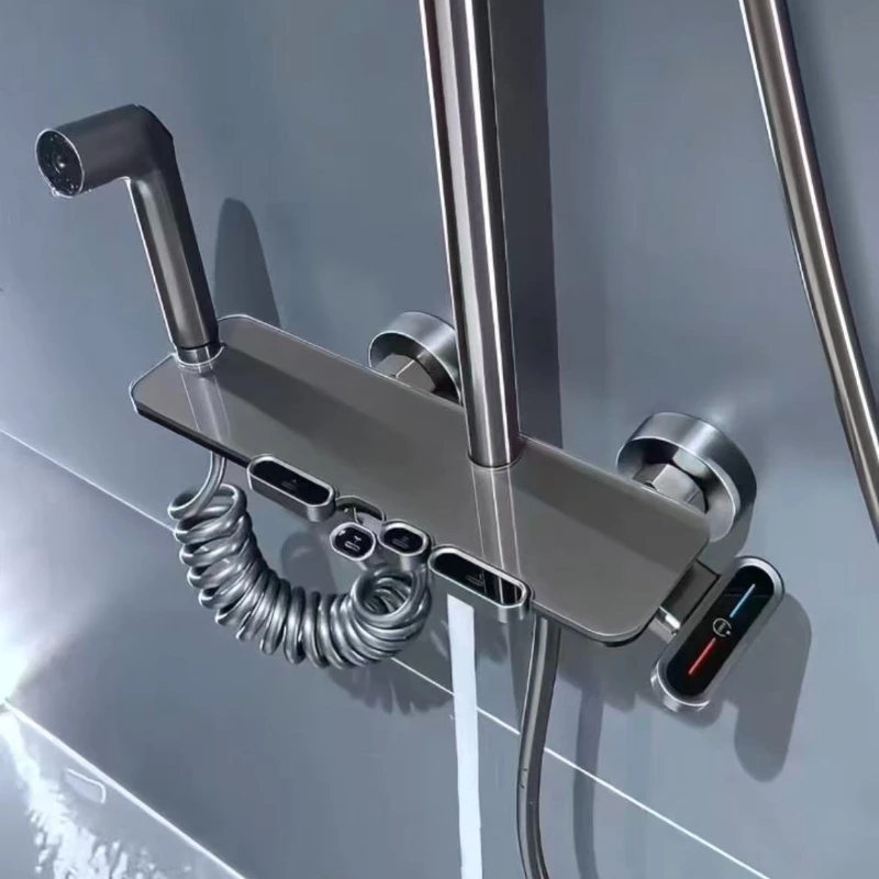 Rainlfall Pressurized Shower Set for Bathroom Four Ways Water Outlet Bathroom Shower Faucet Set Wall Mounted Brass Shower System