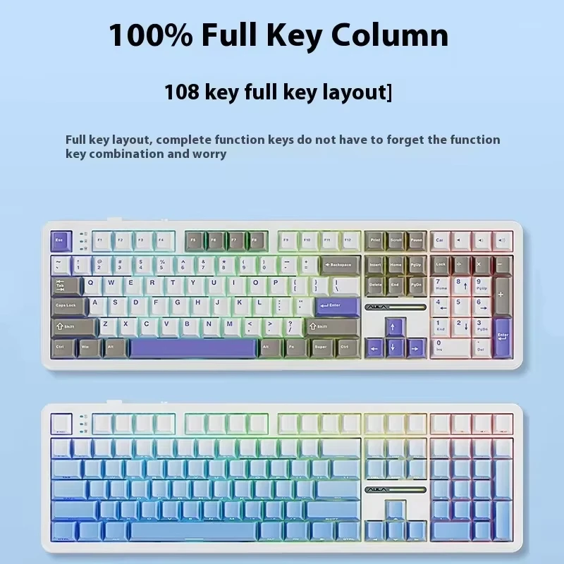 Keyboard Mekanik AULA F108PRO Tombol Multi-fungsi Nirkabel Tri Mode Layar Kustom Keyboard Gaming Nirkabel Aksesoris PC
