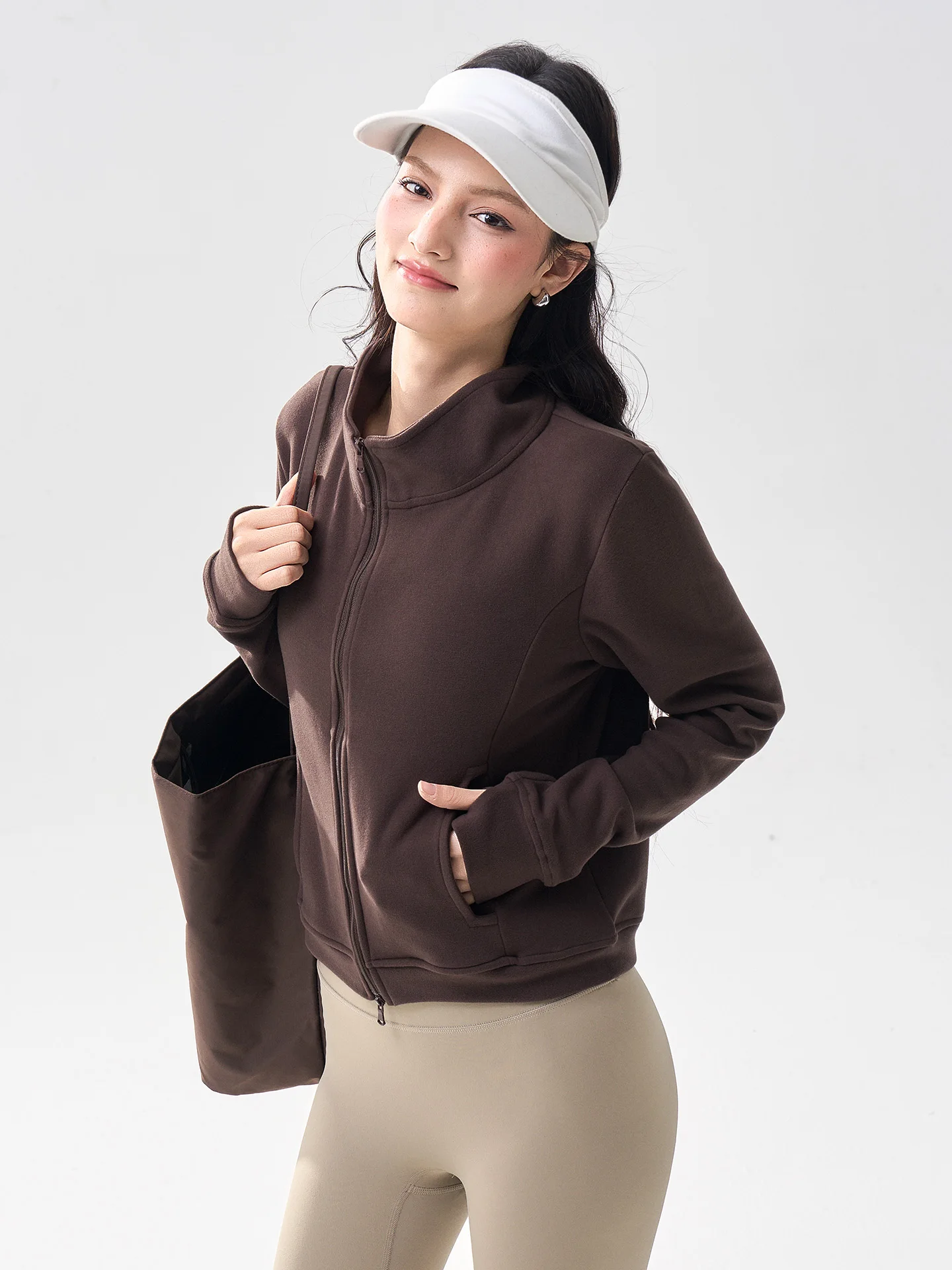 

Women's Autumn Winter Thin Fce High Collar Long Sve Sports Top Windproof Warm Yoga Outdoor Running Fitn Outfit Set