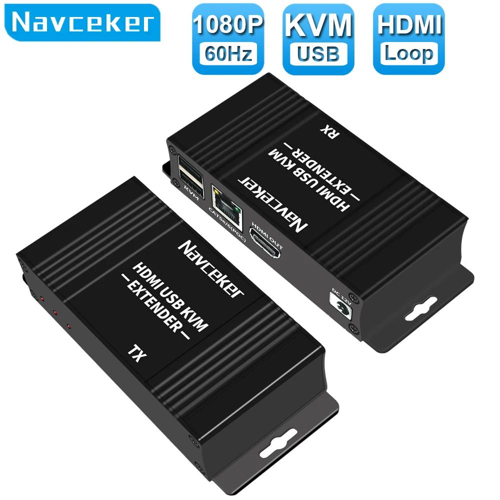 

2024 HDMI KVM Extender RJ45 HDMI USB Extender 60m over Cat5e/Cat6 POC HDMI Extender Mouse Transmitter Receiver for PC Computer