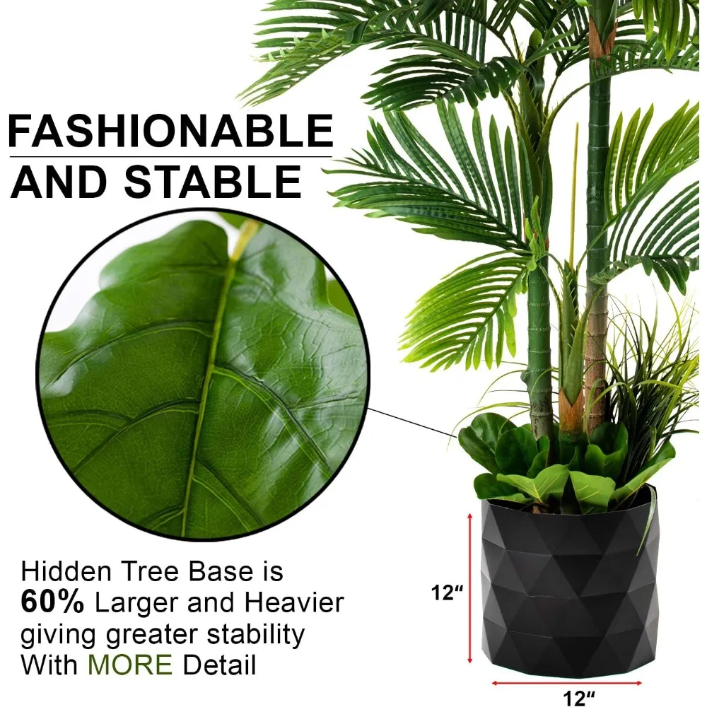 高級78インチの金色のヤシの木の人工樹木、フィドルリーフの葉付き、8インチのベース、12インチの植木鉢スカート、アメリカ国旗スタイル