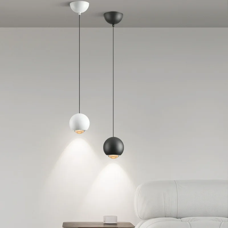 

Nordic Bedroom Bedside Small Chandelier Aluminum Ball Single Head Long Line Light Living Room Background Wall Ambient Light