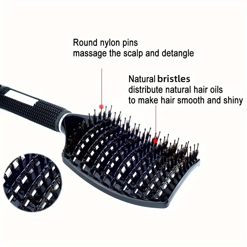 

High skull top boar bristle big bend comb boar bristle hair care massage comb air bangs shape curly hair smooth hair comb