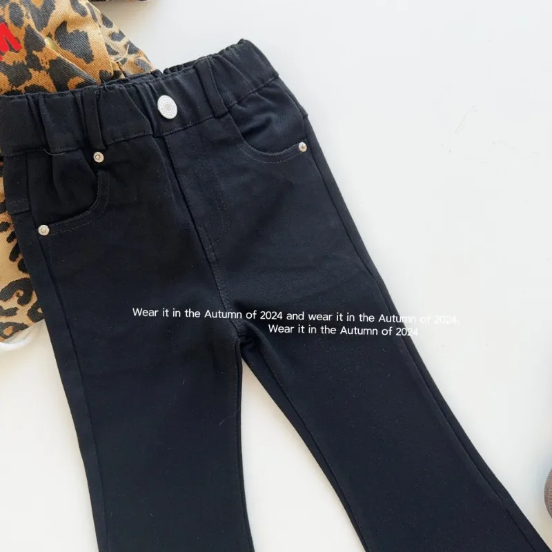 2024 Korea Kids Baby Girs Pants Cute Spicy Girl High-waisted Bell Bottoms Jeans Casual Elastic Force Denim Pants 2-9y