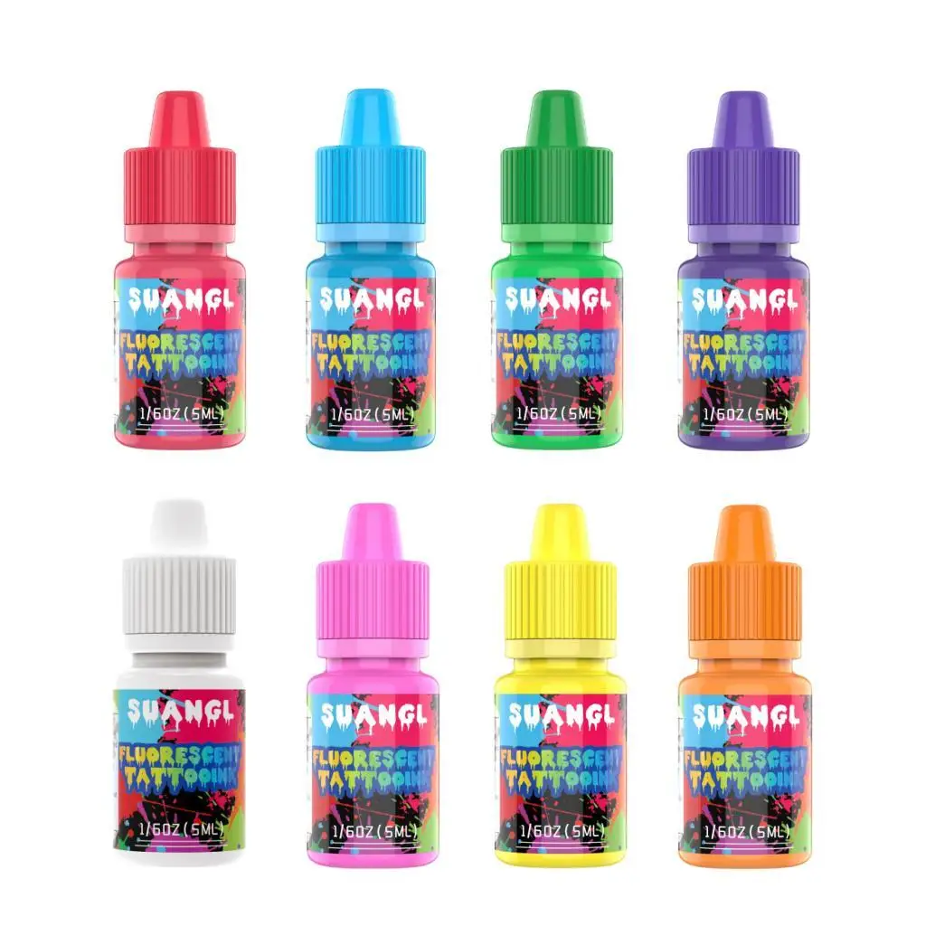 SUANGL UV Fluorescent Tattoo Ink Set -5 mL (0.166 oz) Precision Pen Pen Bottle, Colorful Luminous Effect for Festival Parties