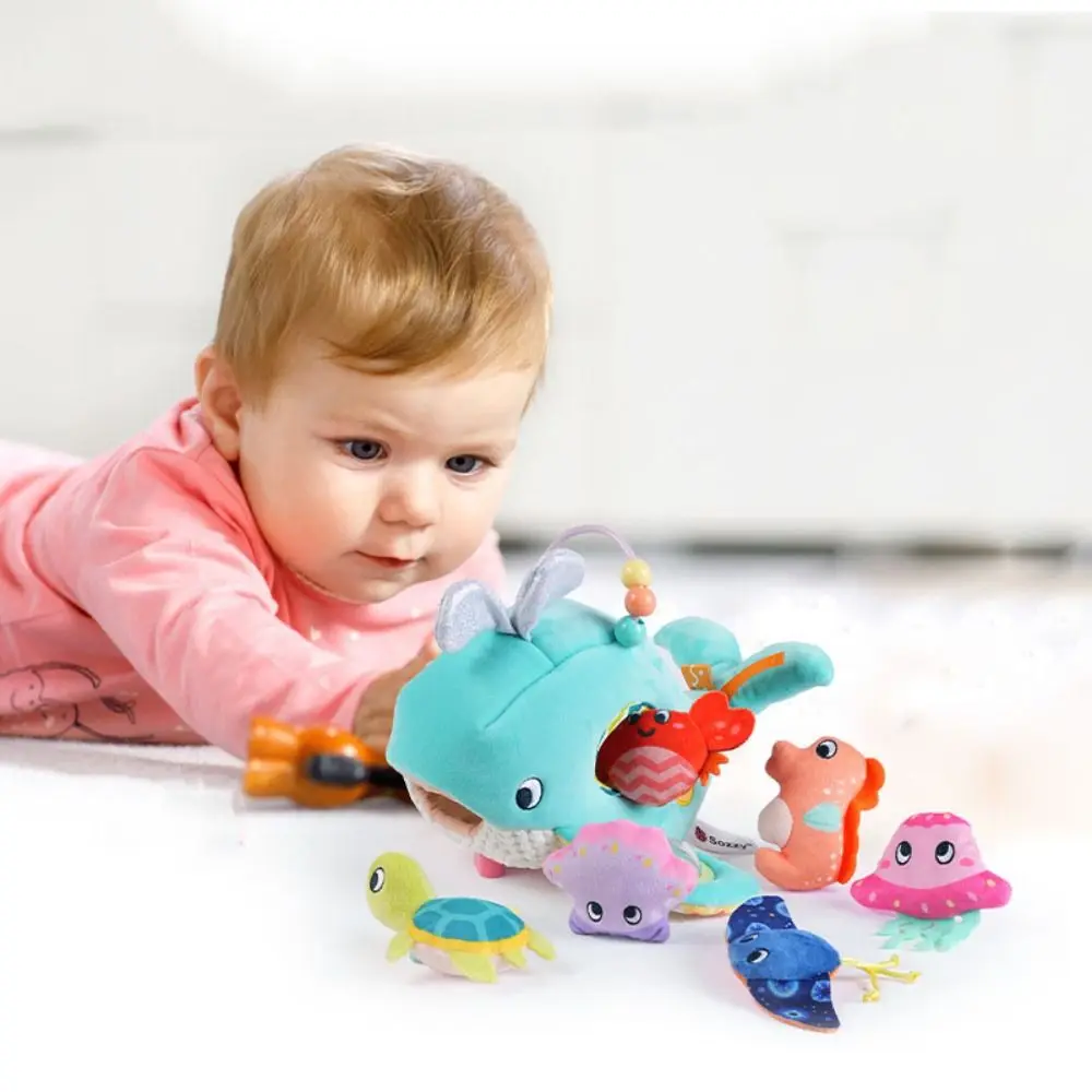 PP Cotton Fishing Game Plush Toys Interactive Fluffy Baby Fish Rattle Toys Collection Cartoon Soft Animal Stuffed Doll