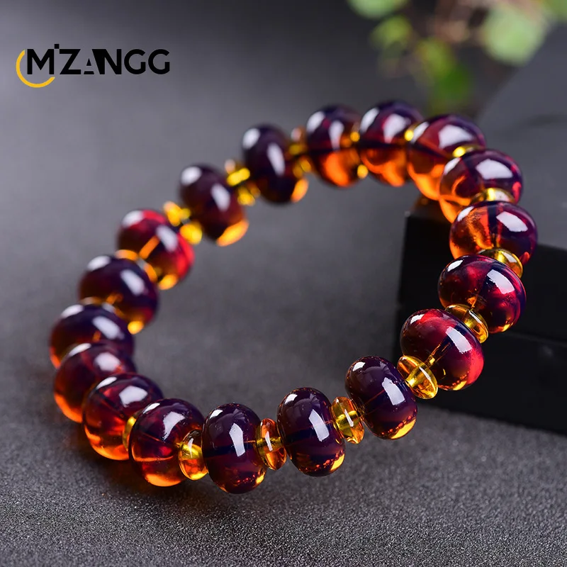 

Natural Amber Violet Blueprint Bracelet Simple Delicate Beeswax Disc Bead Strings Men and Women Souvenirs Holiday Gifts