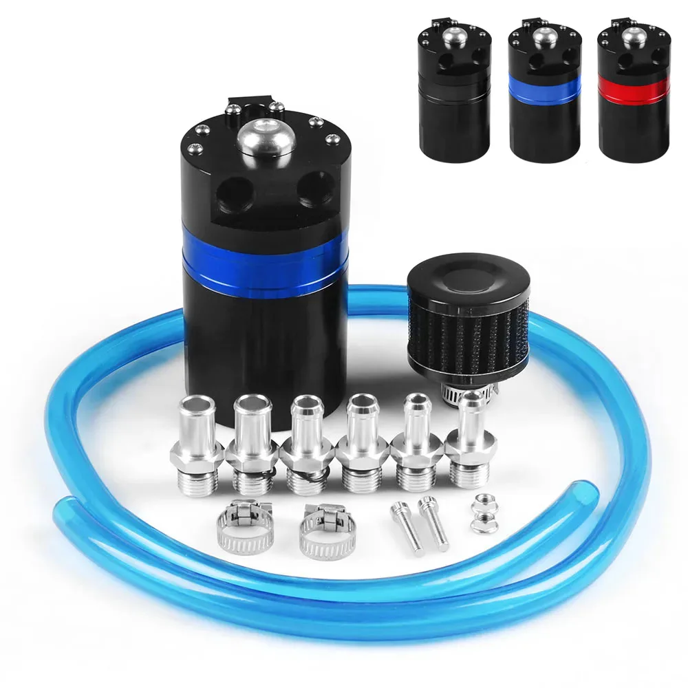 Universal Racing Oil Catch Can Kit Reservoir Baffled Tank + Breather Filter Aluminum Car Oil Tank With 6 Fittings Auto Parts