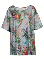 plus Size Women's Floral T-Shirt Summer 2025 Short Sleeve Casual Loose Vintage Streetwear Fashion - Image 5