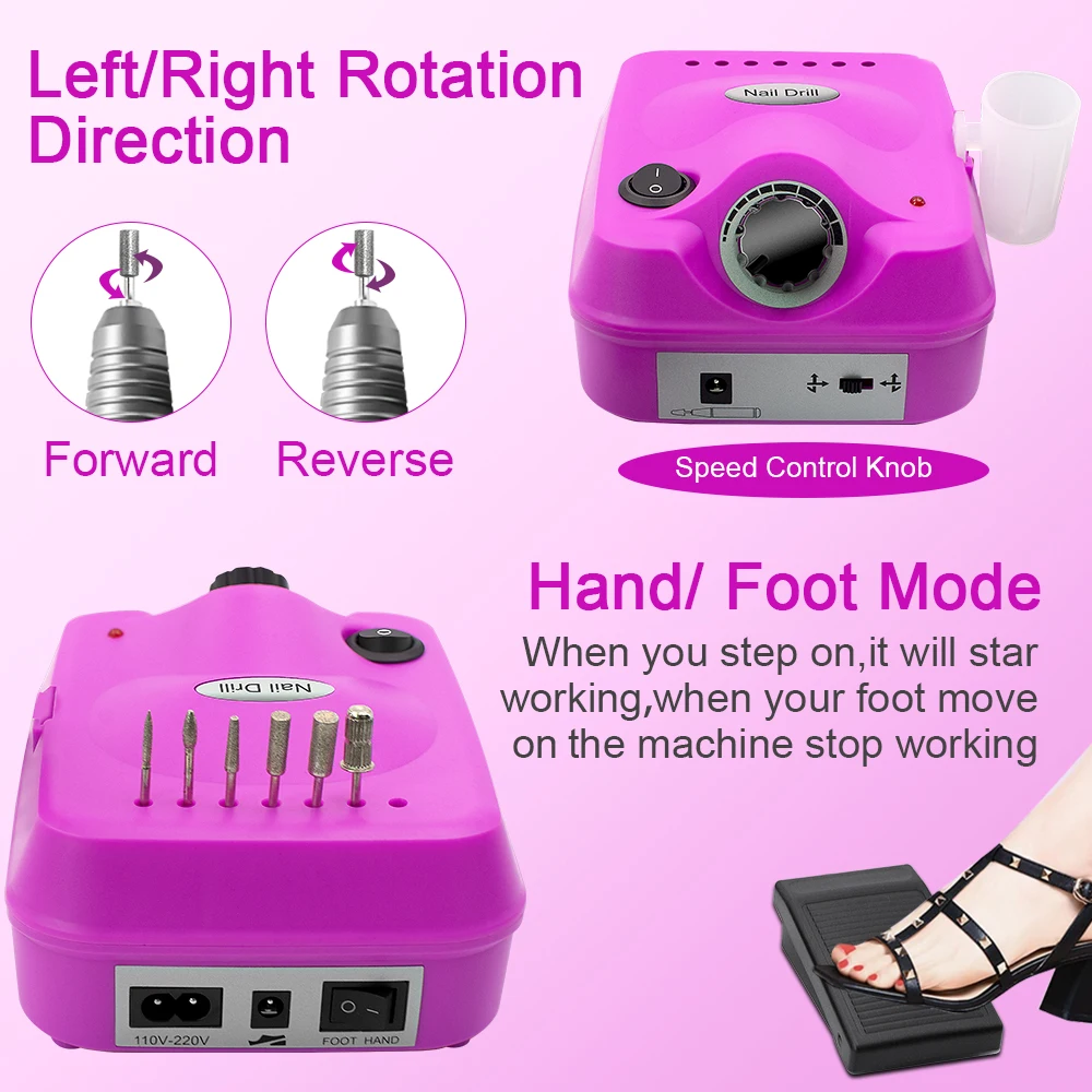 Professional Electric Nail Sander Drill Machine Nails File Electric Nail Drill Low Noise for Acrylic Manicure Nail Drill Gel Art