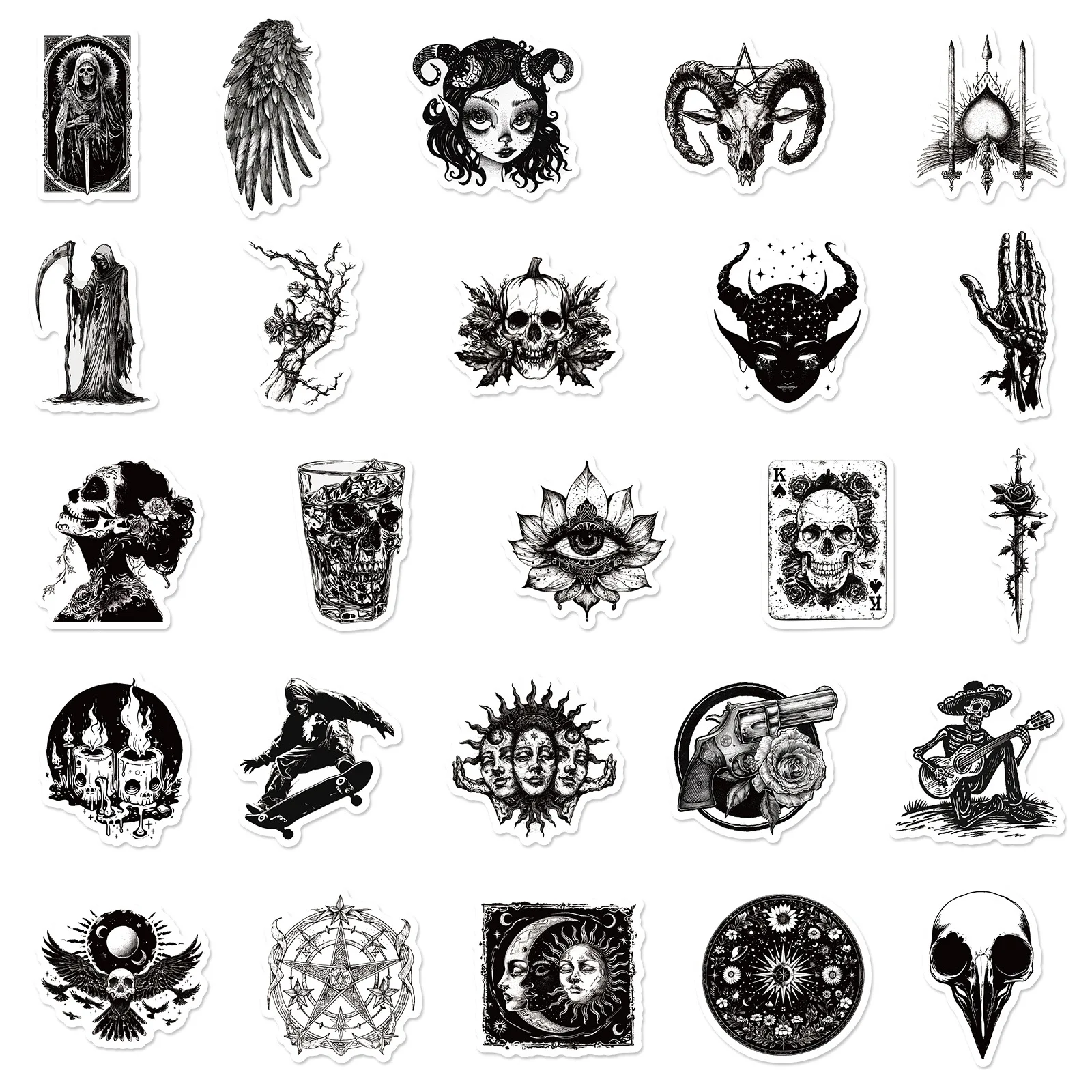 10/30/50PCS Cool Black and White Style Stickers Gothic Graffiti Sticker Funny Toy DIY Luggage Laptop Phone Car Bike Skateboard