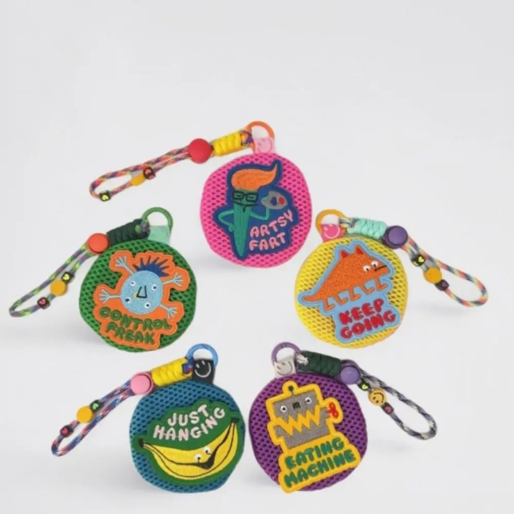 

Portable Small Mesh Pouch Keychain Breathable Buckle Closure Mini Coin Purse Cartoon Pattern Round Backpack Hanging Bag Pendant