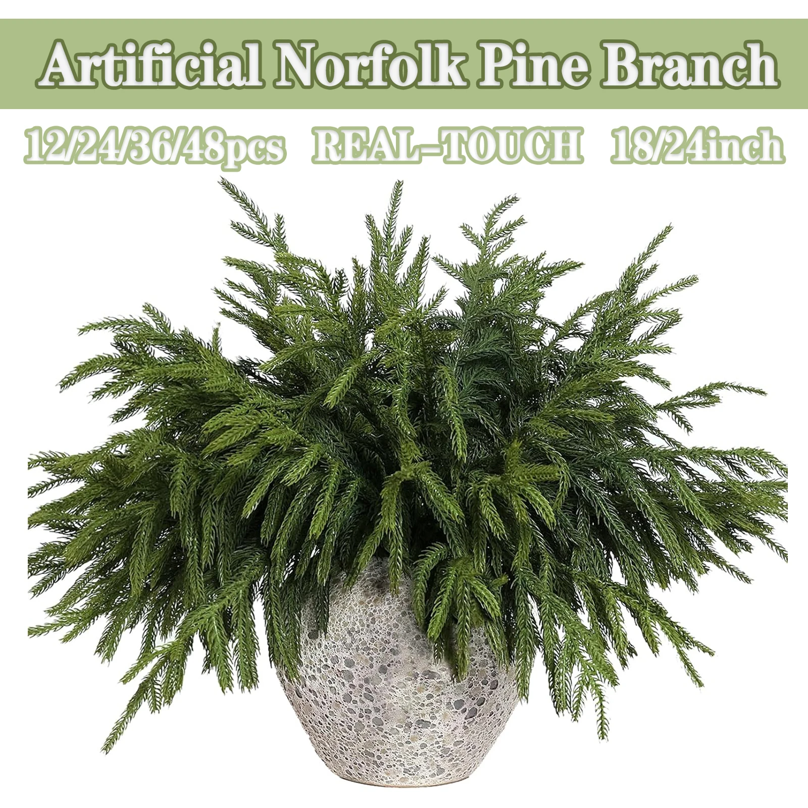 

18/24 Inch Christmas Artificial Norfolk Pine Branch Faux Cedar Pine Stem Pine Picks for Vase DIY Garland Wreath Home Decoration