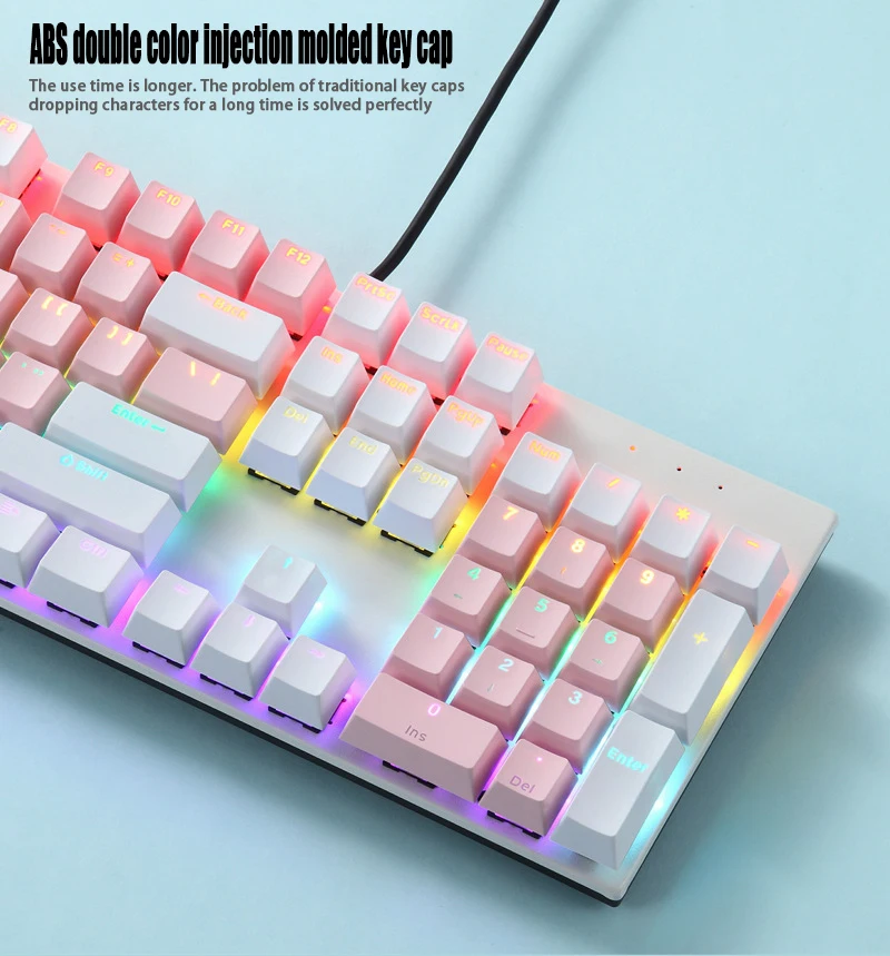 K135 Metal Panel Mechanical Keyboard 104-key RGB Light Emitting Green Axis Computer Office Esports Game