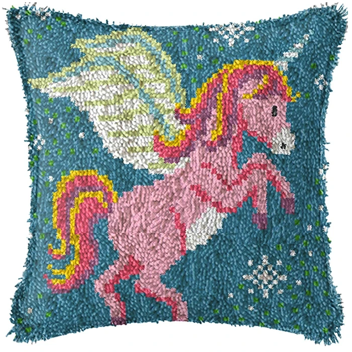 Unicorn Cat Style Latch Hook Kits Smyrna Pillowcase Knot Pillow Package Latch Hook Kit Set For Needlework DIY Embroidery Cushion