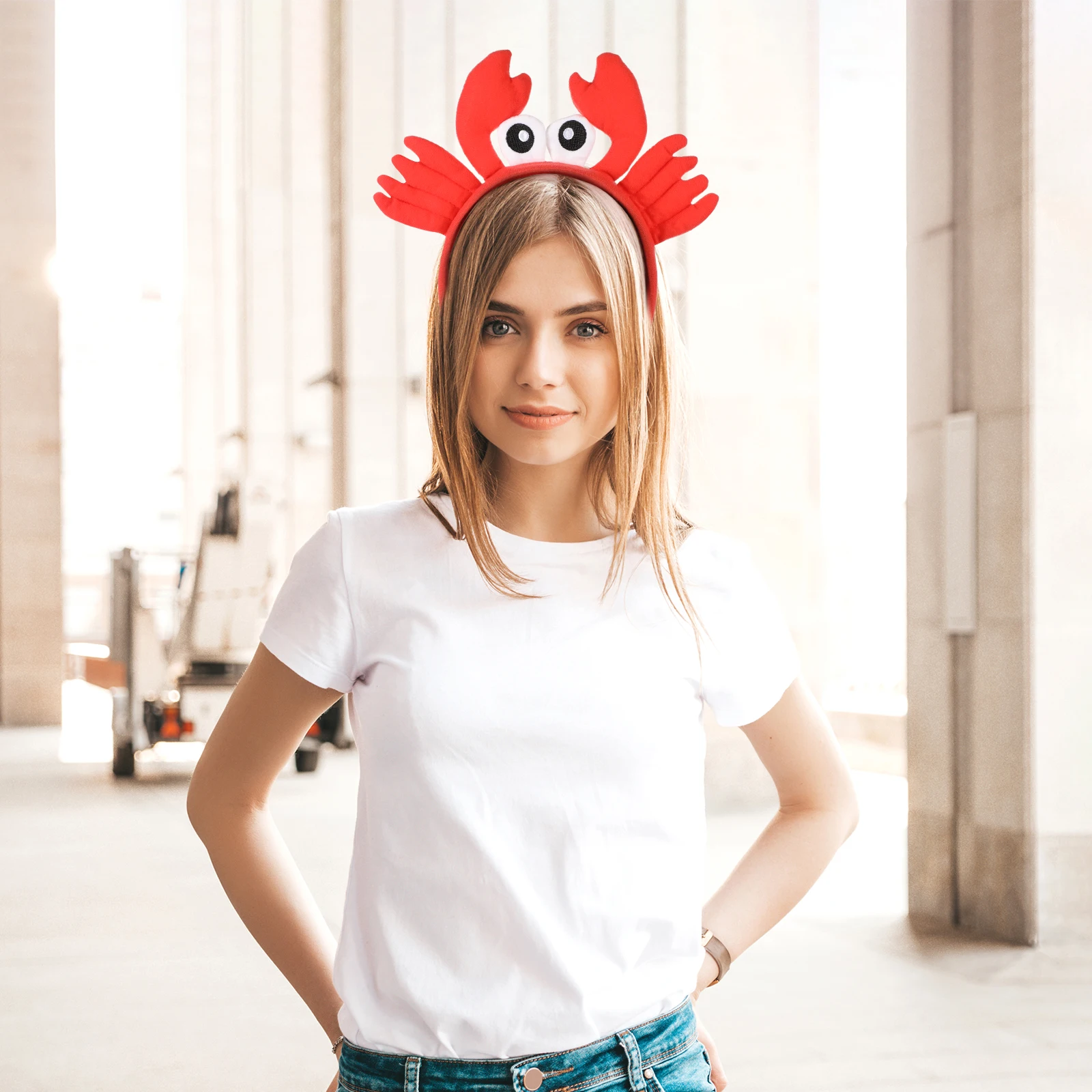 

Big Eyes Headband Crab Headdress Hair Hoop Elastic Band Expandable Adjustable Sea Animal Red Kids Women Party Costumes