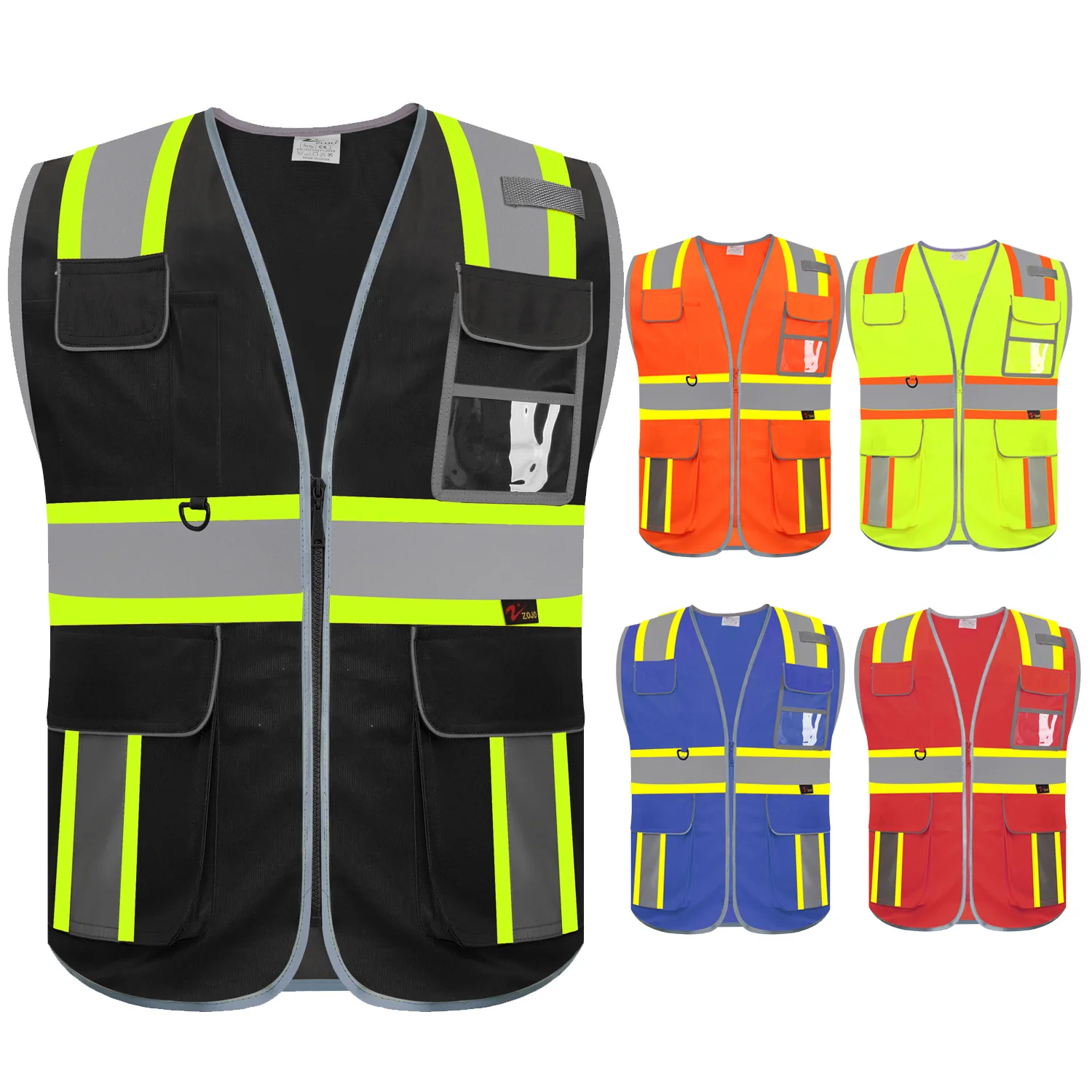 Safety Vest Reflective with Pockets and Zipper For Construction Work Gear PPE High Visibility Work vest