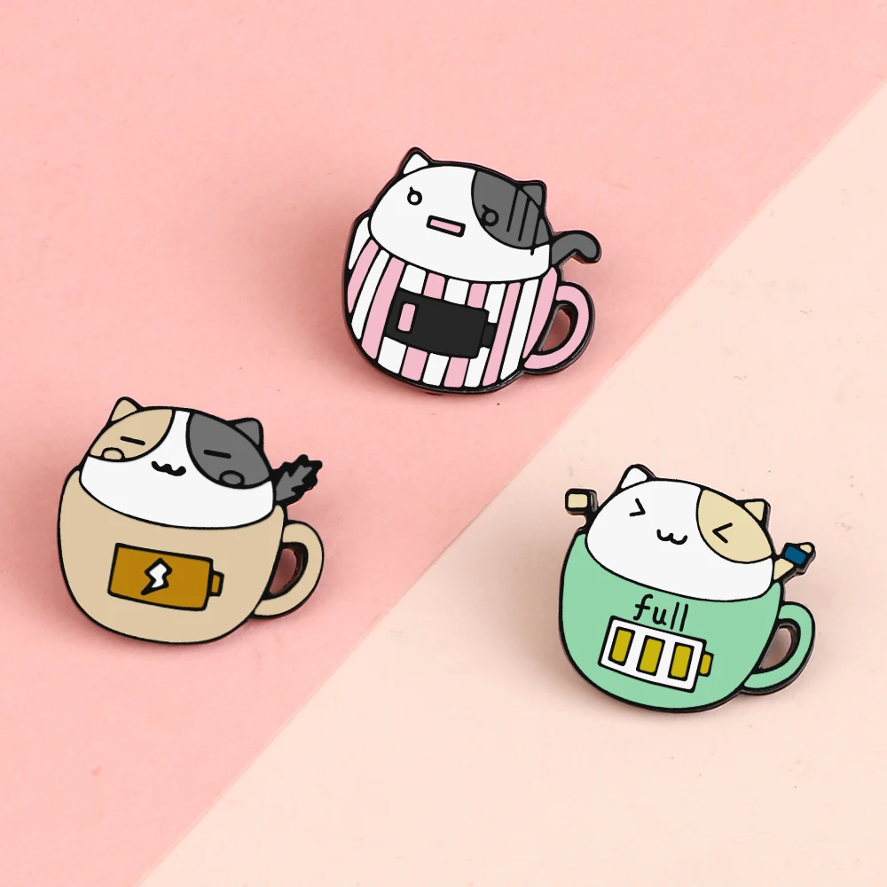 More Styles Cute Cup Cats Creative Animal Brooches Kids Backpack Decoration Badges Women Men Clothes Lapel Pin Jewelry Gift New