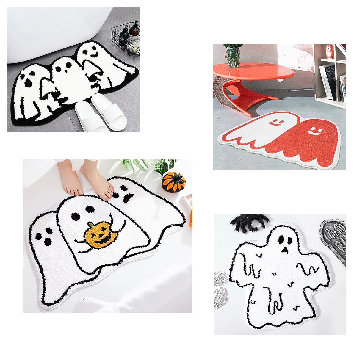 white ghost pattern decorative carpet bedroom carpet guard cute decorative mat soft carpet science fiction cartoon pattern carpe