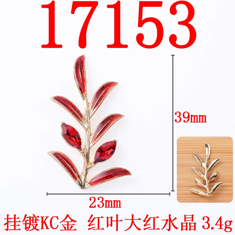 30PC  Gold color Alloy Material Enamel Crystal Crystal Leaf Branch charm for DIY handmade Wedding Jewelry Making Wholesale