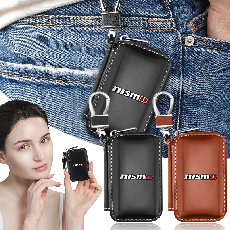 Car Key Holder Pouch Wallet Housekeeper Key Case Mini Card Bag For Nismo Logo Emblem R34 GTR Tiida Sylphy Teana X-trail Qashqa