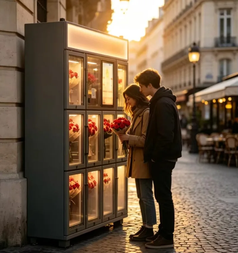 Refrigerated Fresh Flower Vending Machine Customizable Grid Locker 32inchs Touch Screen  Outdoor Flower Vending Cabinet