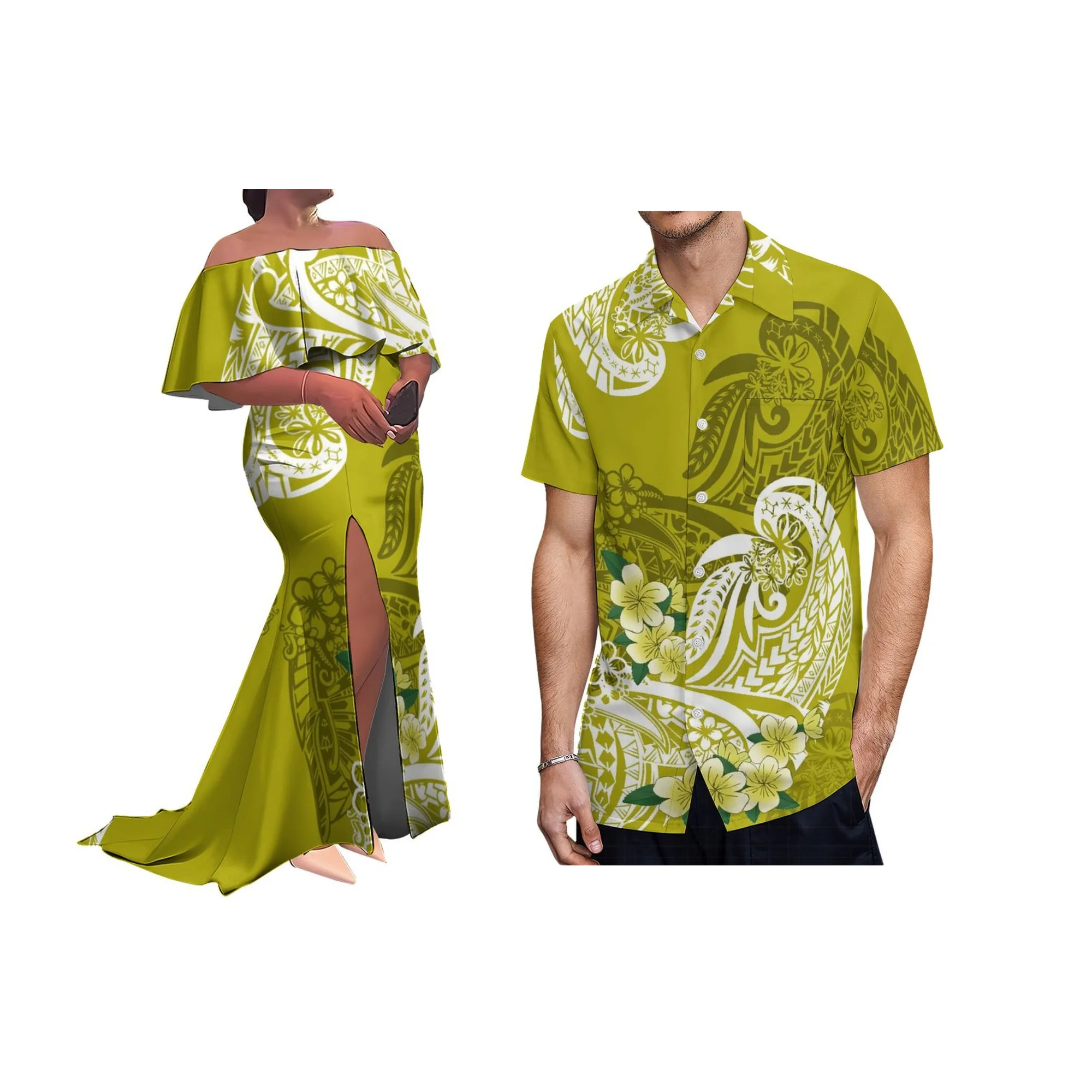 Design Custom Polyester Summer Tonga Polynesian Tribal Print Slit Pleated Plus Size Floor-length Bodycon Prom Women Dress