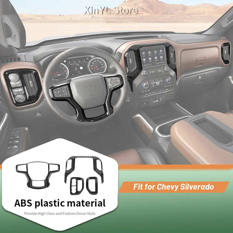 

Carbon Fiber Grain ABS Centre Console Decoration Cover Trim For Chevrolet Silverado 2019-2021 Car Interior Accessories