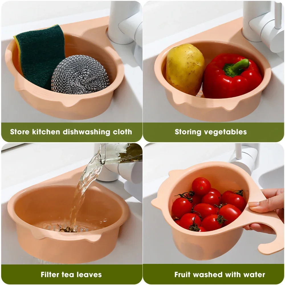 Cesta de drenaje multifuncional para fregadero de cocina, filtro de grifo con forma de gato, estante para frutas y verduras, organizador de utensilios de cocina