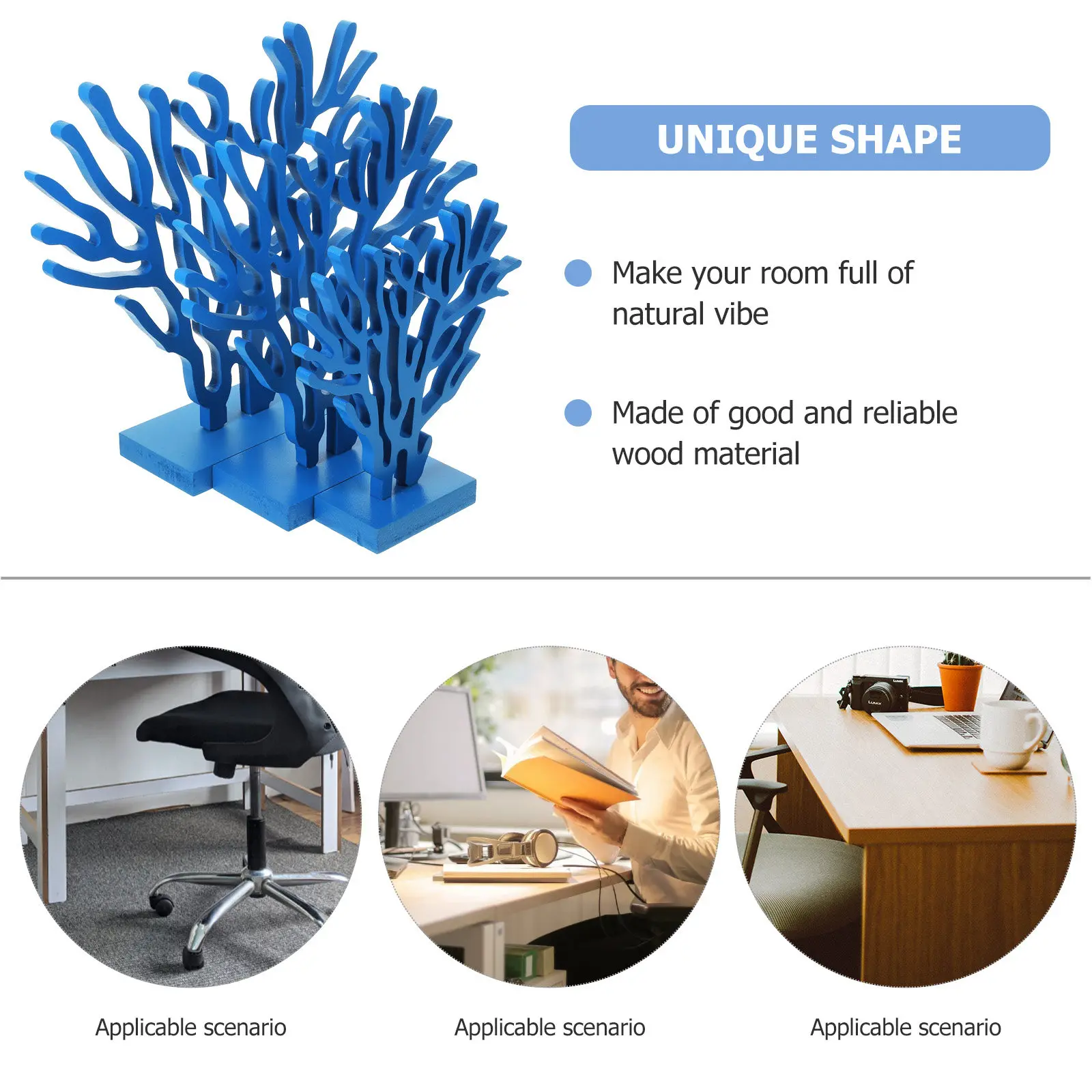 

3Pcs Wood Coral Mediterranean Style Decor Ocean Themed Table Ornament Coastal Desktop Home Decoration Coral Decorations for Home