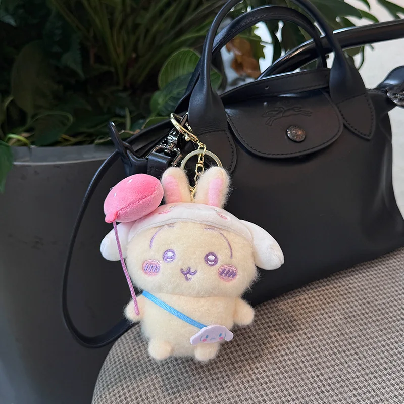 Kawaii  Travel Plush Keychain Soft Usagi Hachiware Stuffed Doll Pendant Cute Cartoon Bag Charm Accessory for Kids Girls view 3