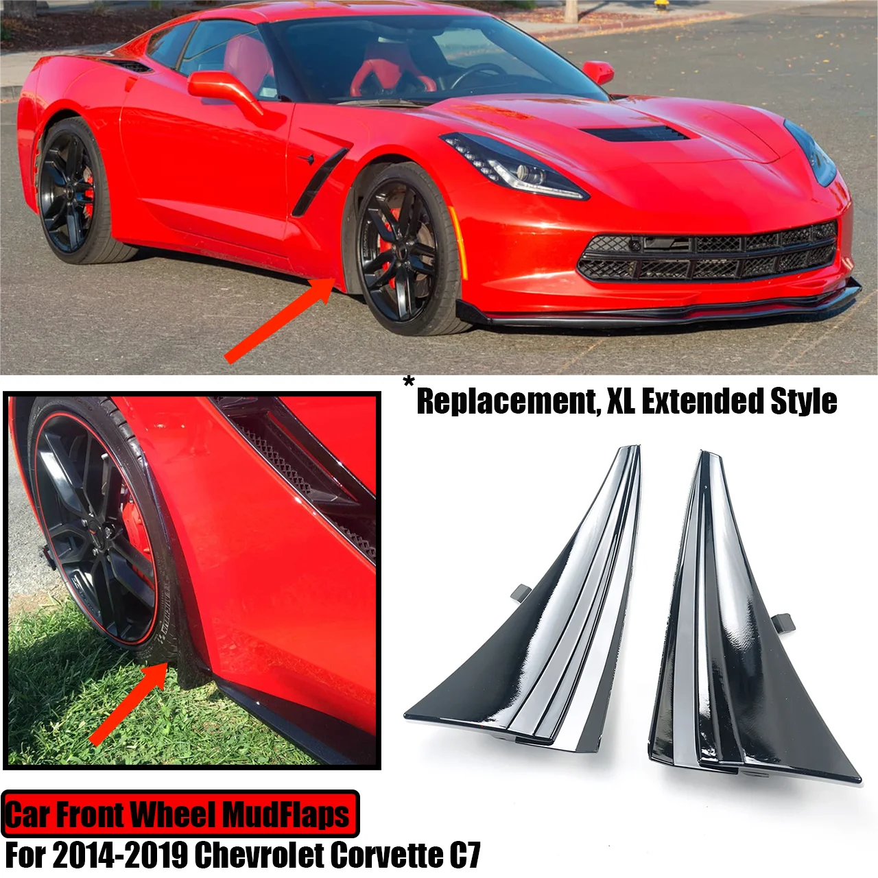 

Front Wheel Rock Guards Splash Mud Flaps Fender For 2014-2019 Chevrolet Corvette C7 Replacement XL Extended A Pair Left Right