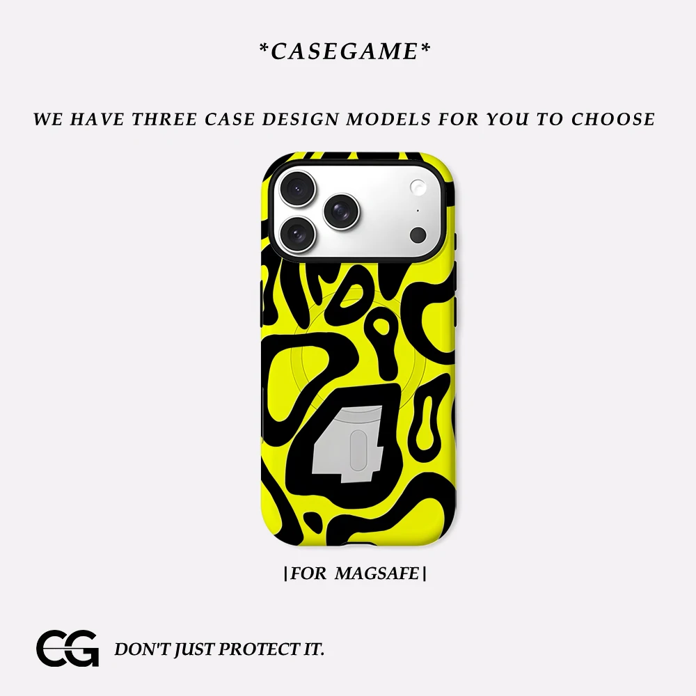 Casegame Matte Bumper für MagSafe Hülle für iPhone 17 16 15 14 Plus 13 Pro Max Stoßfeste Harte PC Neon Gelb Wirbel-Abdeckung
