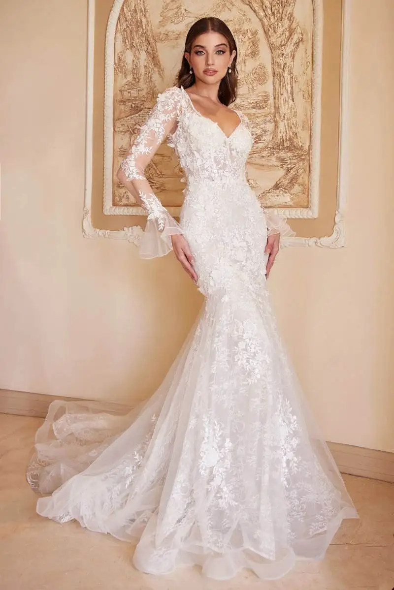 Lovely Mermaid Wedding Dresses With V-Neck Appliques Lace Backless Bridal Gown Sweep Train Vestidos De Novia Customized