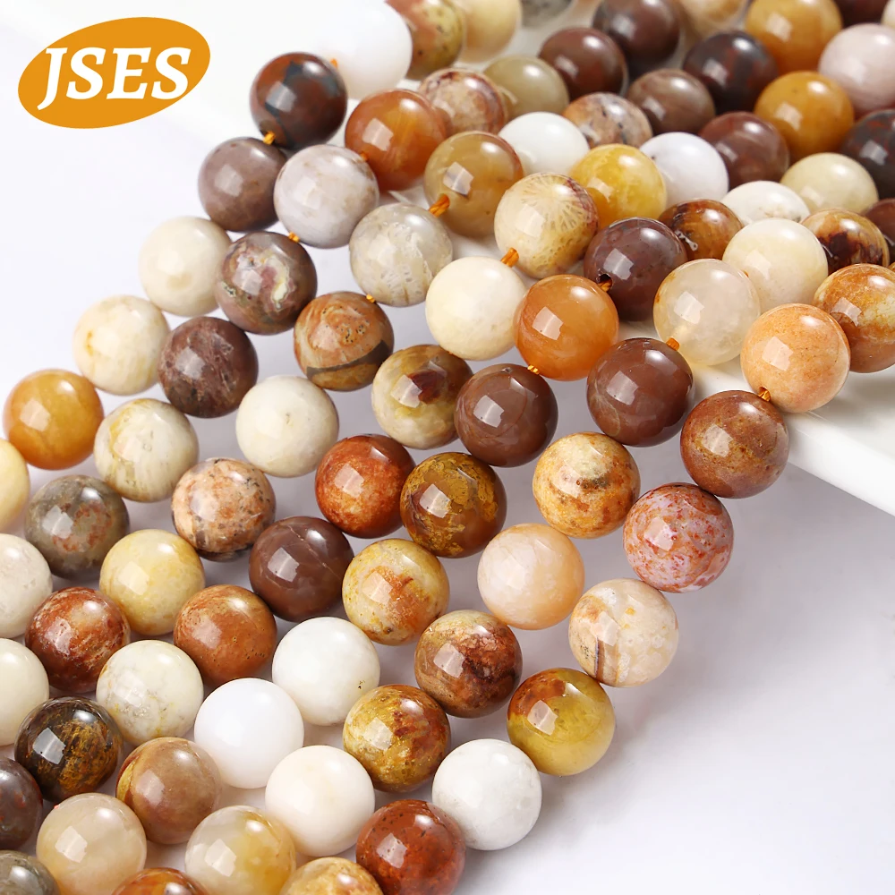 التخليص الأحفوري الطبيعي المرجان خرز من اليشم أقحوان فضفاض Jsaper الخرز لصنع المجوهرات قلادة سوار ذاتي الصنع ستراند 15"