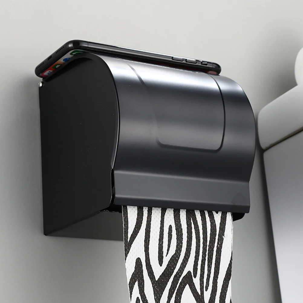 

Bathroom Wall Mount Tissue Paper Box Black Aviation Aluminum Toilet Paper Holder Anti-Rust with Cover Roll Dispenser